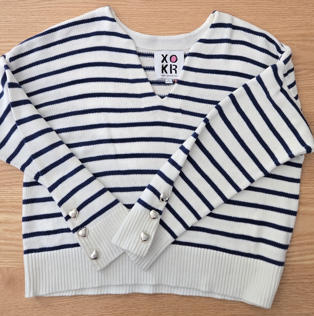 Kerri Rosenthal Anthropologie Striped “Next Smile’s On You” Sweater Large EUC
